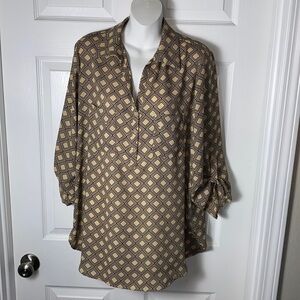 Pleione  Women’s long-sleeve blouse with a geometric print in neutral tones L